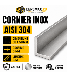 Cornier inox AISI 304, 50 x 50 x 3 mm, 6 metri